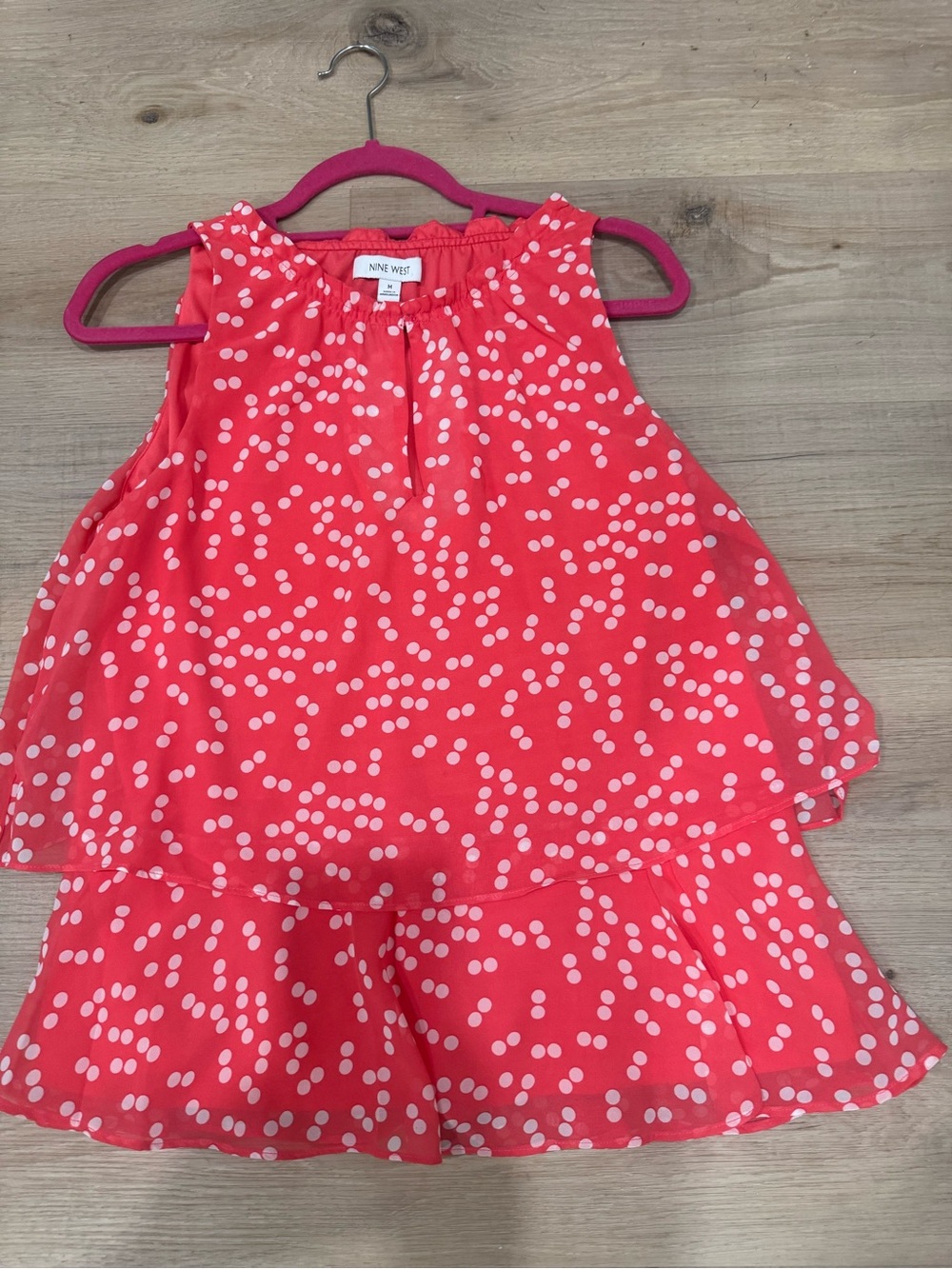Nine West Coral Pink Polka Dot Tiered Halter Top